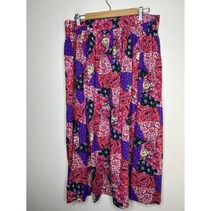 Plus Preferred Vintage Paisley Floral Elastic Waist Knee Length Skirt Size 20W